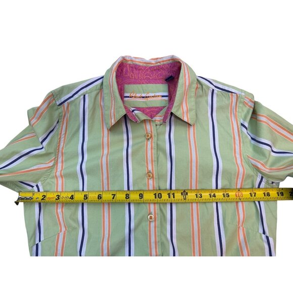 Robert Graham Women's Size 10 Striped Button Down Shirt Green Orange - Picture 8 of 11